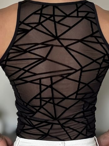 Спортен потник за тренировки, свободна кройка, райе, 100% полиестер, тънък