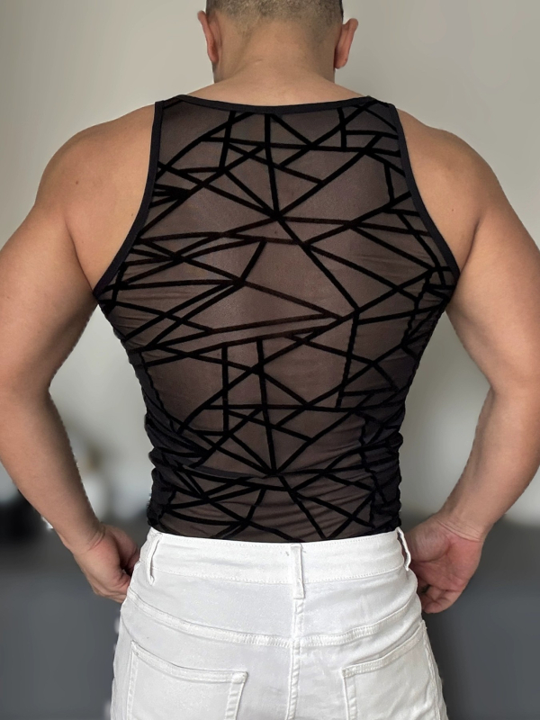 Спортен потник за тренировки, свободна кройка, райе, 100% полиестер, тънък