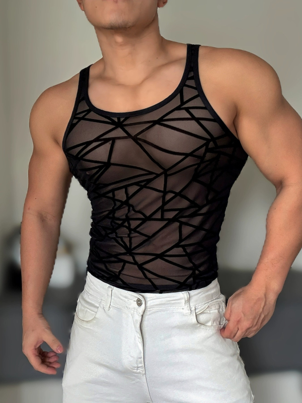 Спортен потник за тренировки, свободна кройка, райе, 100% полиестер, тънък