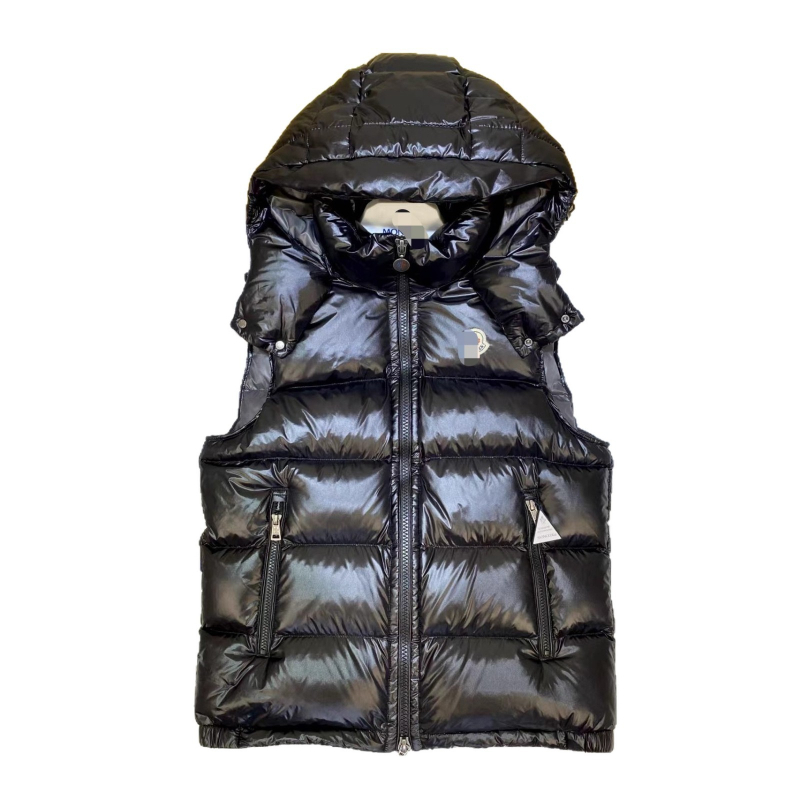 Unisex kapuljačasti puffer vest za zimu, podstavljeni fleesom, punjenje 185, bijeli pačji per 91–95%, vanjski najlon, zatvarač