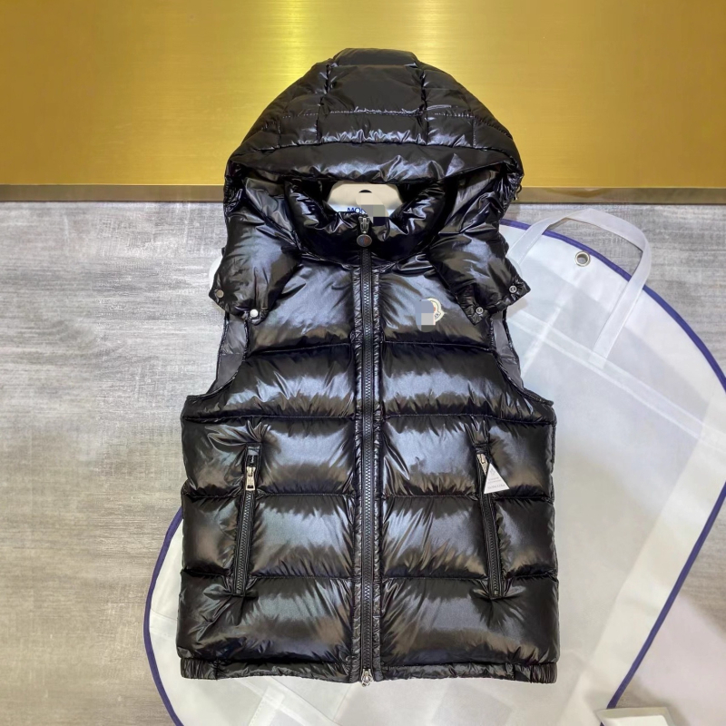 Unisex kapuljačasti puffer vest za zimu, podstavljeni fleesom, punjenje 185, bijeli pačji per 91–95%, vanjski najlon, zatvarač