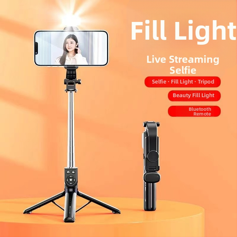 Telescopická selfie tyč pre mobilné telefóny s Bluetooth diaľkovým ovládaním, anti-shake stabilizácia, podsvietenie a vstavaný statív