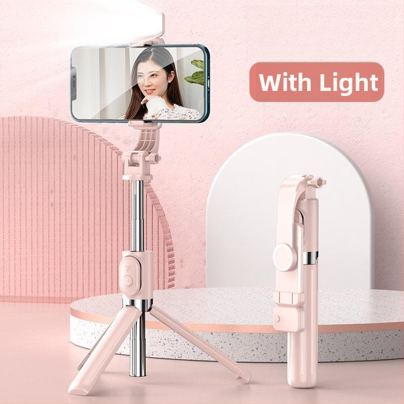 Telescopická selfie tyč pre mobilné telefóny s Bluetooth diaľkovým ovládaním, anti-shake stabilizácia, podsvietenie a vstavaný statív