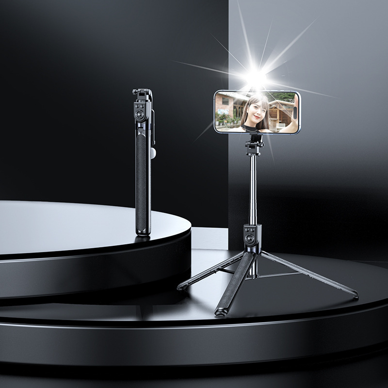 Τηλεσκοπικό σέλφι στικ για κινητό με Bluetooth απομακρυσμένο έλεγχο, αντιδονιστική σταθεροποίηση, φως και ενσωματωμένο τρίποδο