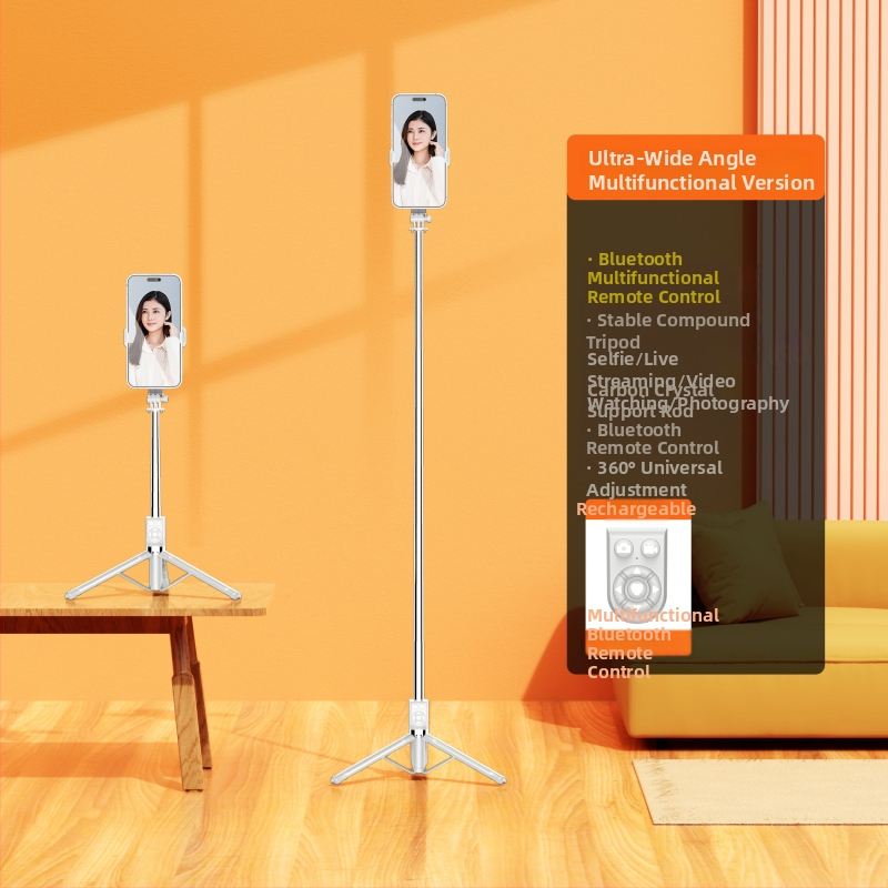 Telescopická selfie tyč pre mobilné telefóny s Bluetooth diaľkovým ovládaním, anti-shake stabilizácia, podsvietenie a vstavaný statív