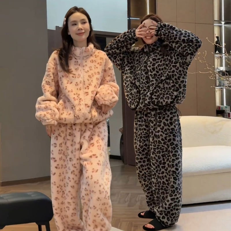 Set udobne odjeće s leopardovim uzorkom, pliš pamuk velvet, ekstra debeli, zimska kolekcija