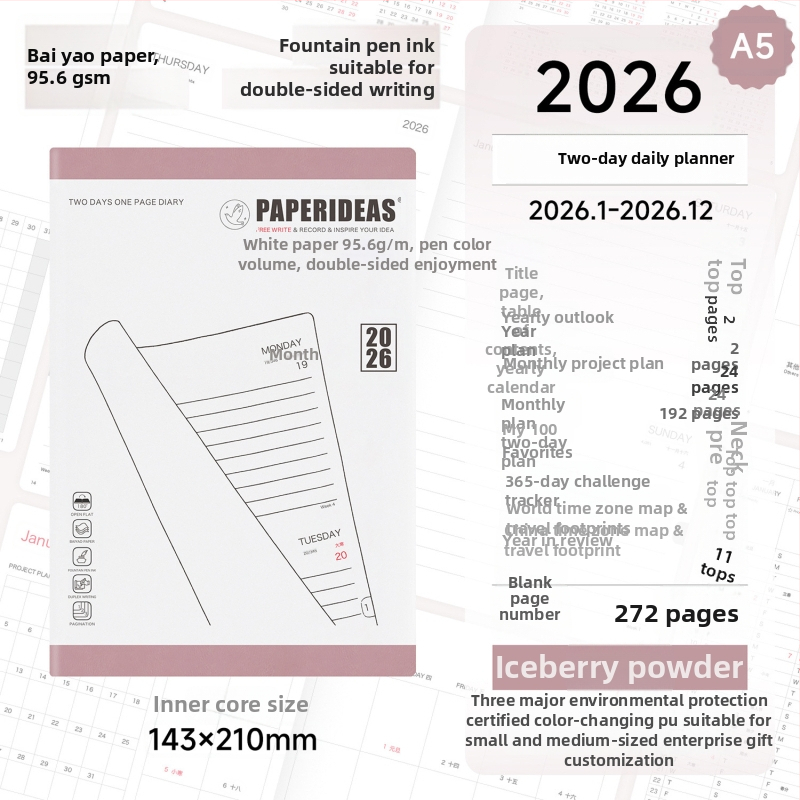 Bilježnica Paperideas, korica od umjetne kože, French fold veza, papir bez kiseline 100 g/m², 200–300 stranica