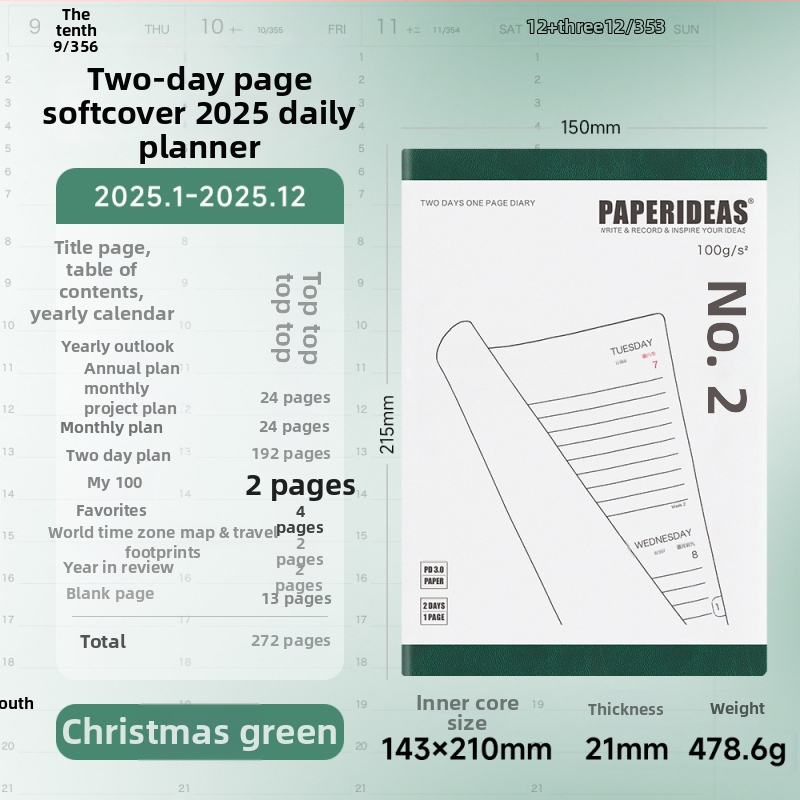 Bilježnica Paperideas, korica od umjetne kože, French fold veza, papir bez kiseline 100 g/m², 200–300 stranica