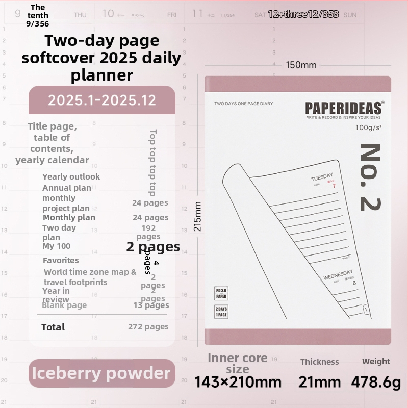 Bilježnica Paperideas, korica od umjetne kože, French fold veza, papir bez kiseline 100 g/m², 200–300 stranica