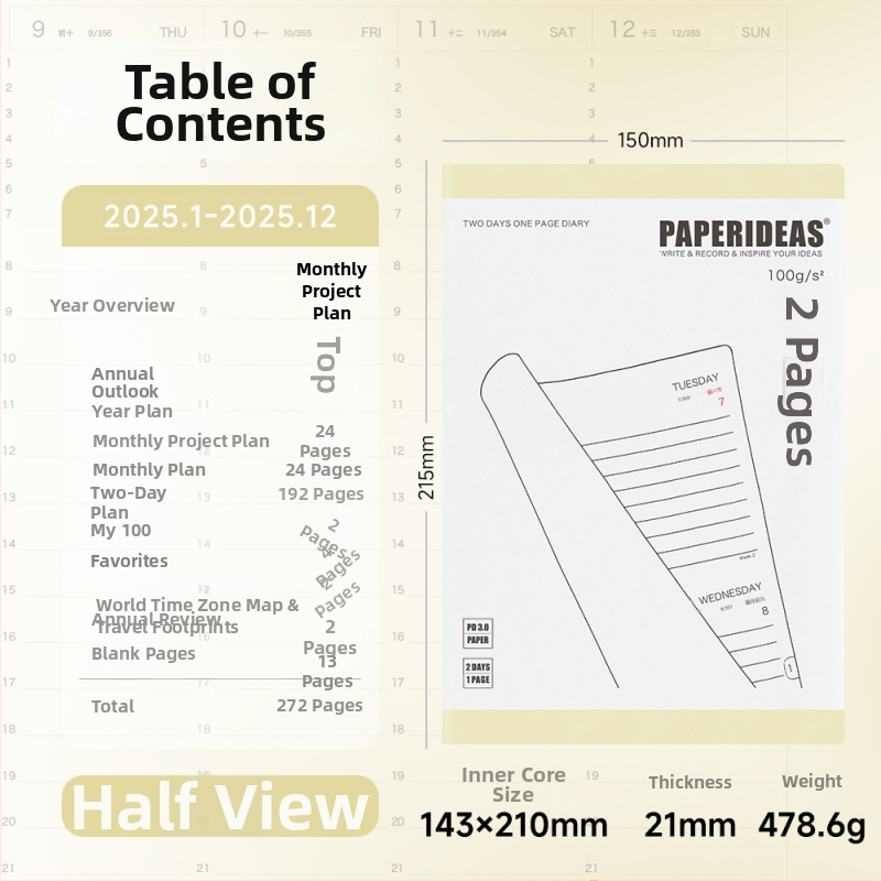 Bilježnica Paperideas, korica od umjetne kože, French fold veza, papir bez kiseline 100 g/m², 200–300 stranica