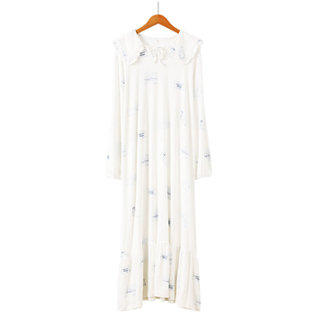 Ženski noćni odjevni u japanskom stilu od modala, okrugli izrez, dugi rukavi, noćna haljina srednje duljine