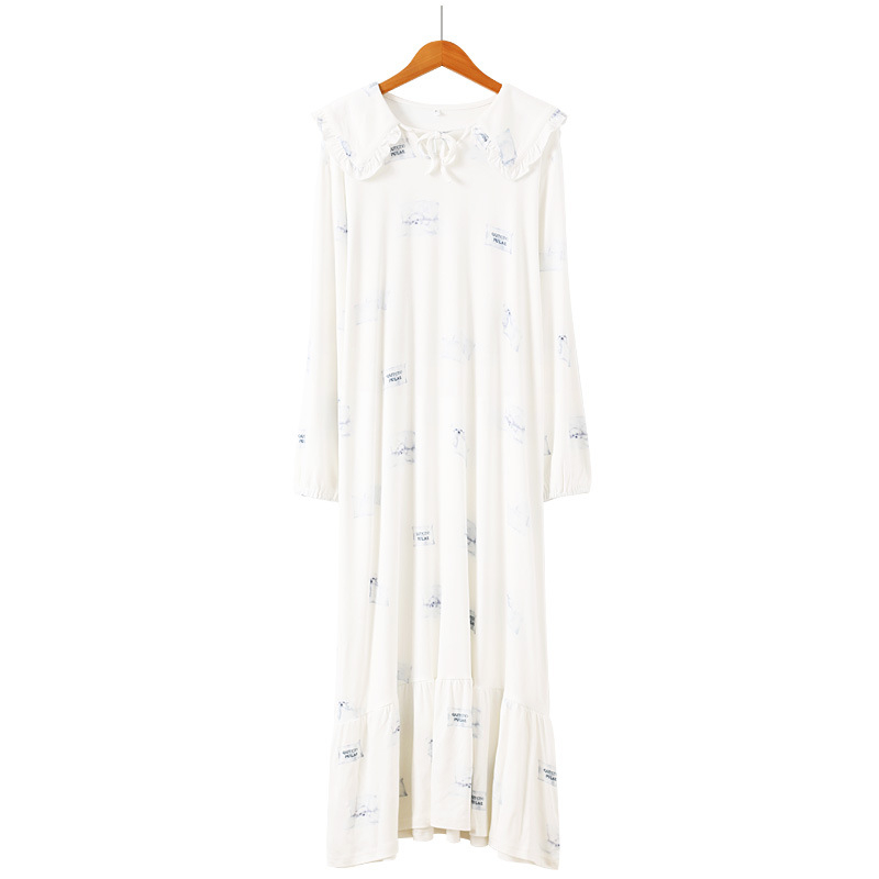 Ženski noćni odjevni u japanskom stilu od modala, okrugli izrez, dugi rukavi, noćna haljina srednje duljine