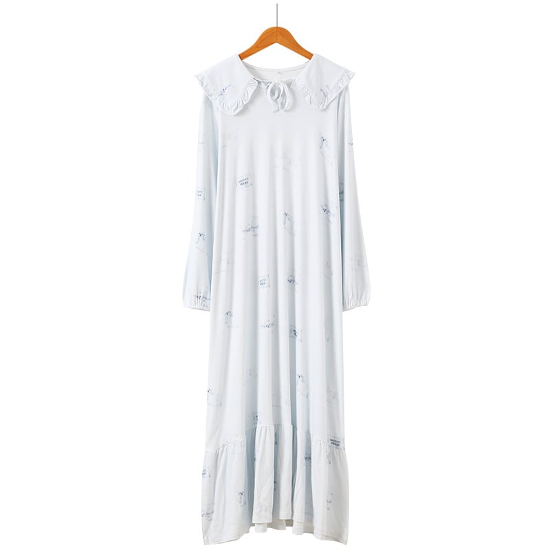 Ženski noćni odjevni u japanskom stilu od modala, okrugli izrez, dugi rukavi, noćna haljina srednje duljine