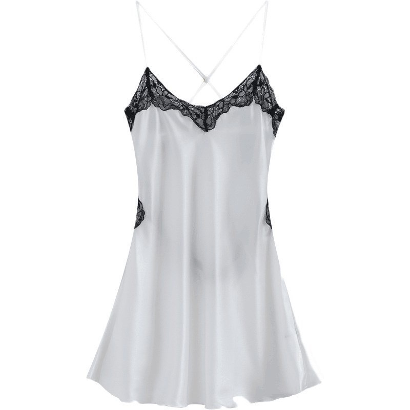 Ženska noćna haljina s trakama od ice silk, seksi otvoreni leđa s čipkom, V-izrez, bez rukava, najlon 95-100%, srednja težina 141-160 g/m2