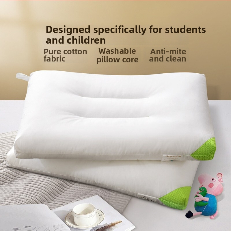 Παιδικό μαξιλάρι, ορθογώνιο σχήμα, ύψος 1–5 cm, βάρος 0.55–1.0 kg, γέμισμα πολυεστερικής ίνας (100%), ύφασμα 100% βαμβάκι