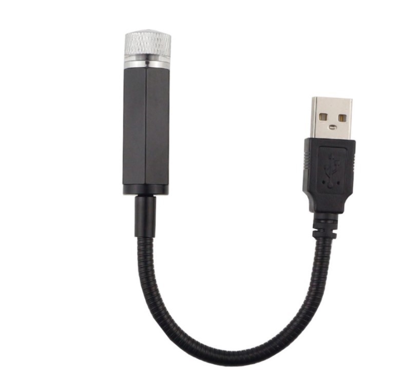 LED покривно осветление за автомобил с USB атмосферен проектор на звездното небе — модел Vehicle-mounted gypsophila USB atmosphere light, алуминиев корпус, 5V, 1W, LED източник