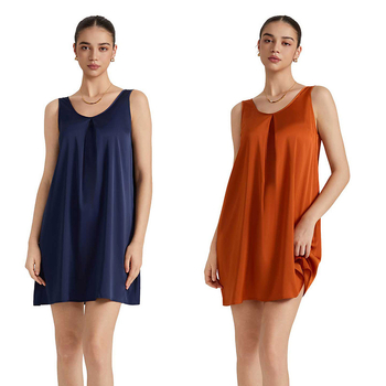 Bez rukava noćna haljina u camisole stilu s V-dekolteom, imitacija svile, poliester, ultratanki materijal 81–100 g/m², midi duljina