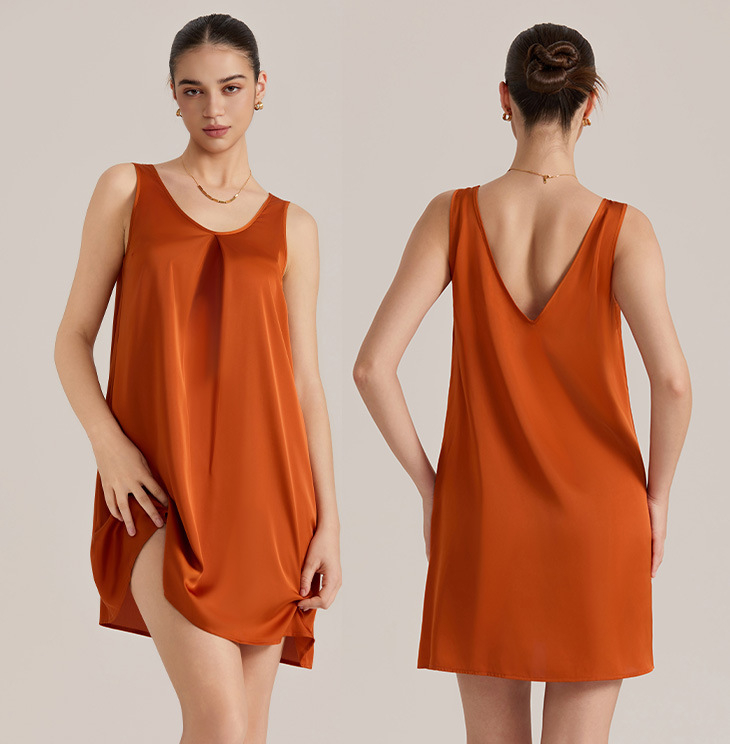 Bez rukava noćna haljina u camisole stilu s V-dekolteom, imitacija svile, poliester, ultratanki materijal 81–100 g/m², midi duljina