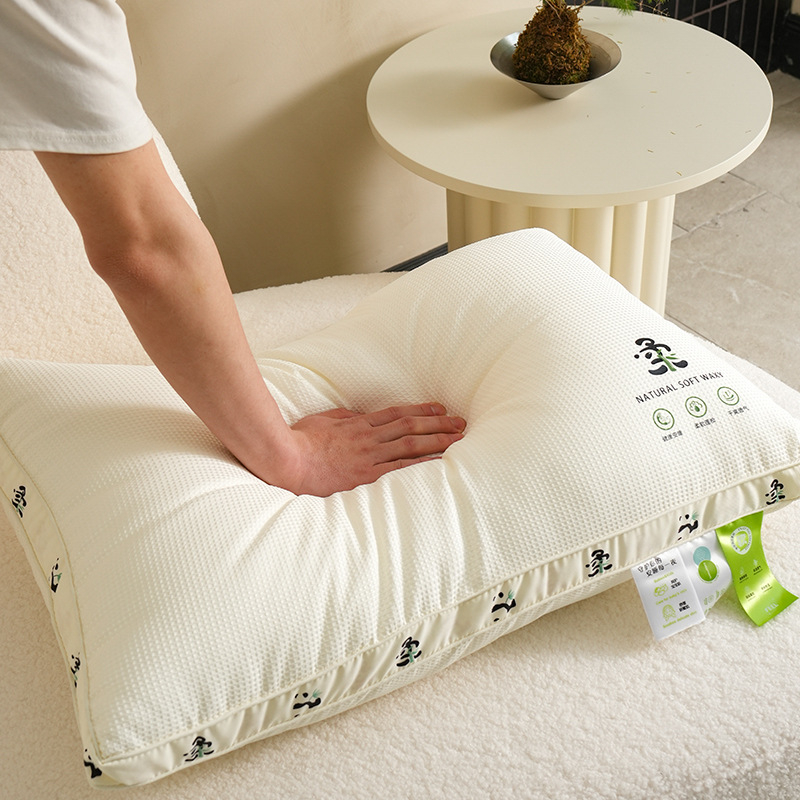 Μαξιλάρι λαιμού Panda - ορθογώνιο, γέμισμα 100% πολυεστερικές ίνες, πλεκτό ύφασμα, κατάλληλο για ένα άτομο ενήλικα, βάρος 0.55–1.0 kg.