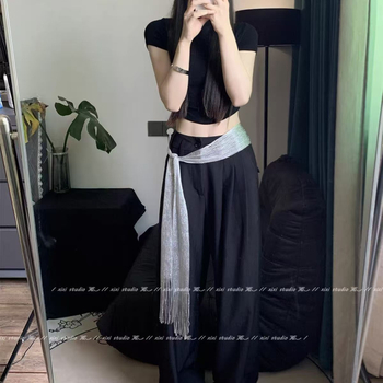 Ženski kaiš za džez ples s resicama, platnasta tkanina, mat završetak, jednostruka kopča