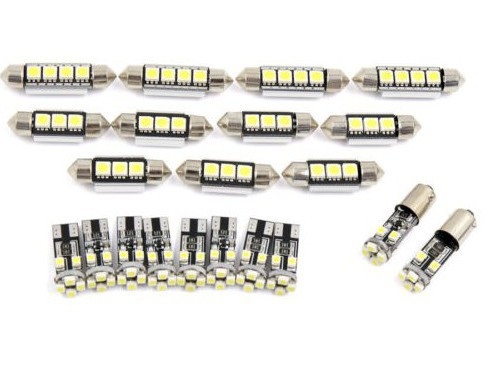 21-dijelni LED set za auto rasvjetu – uključuje T10 BA9S, dodatke 5050/1210, 12V, 6000K, parking svjetla i svjetla za čitanje