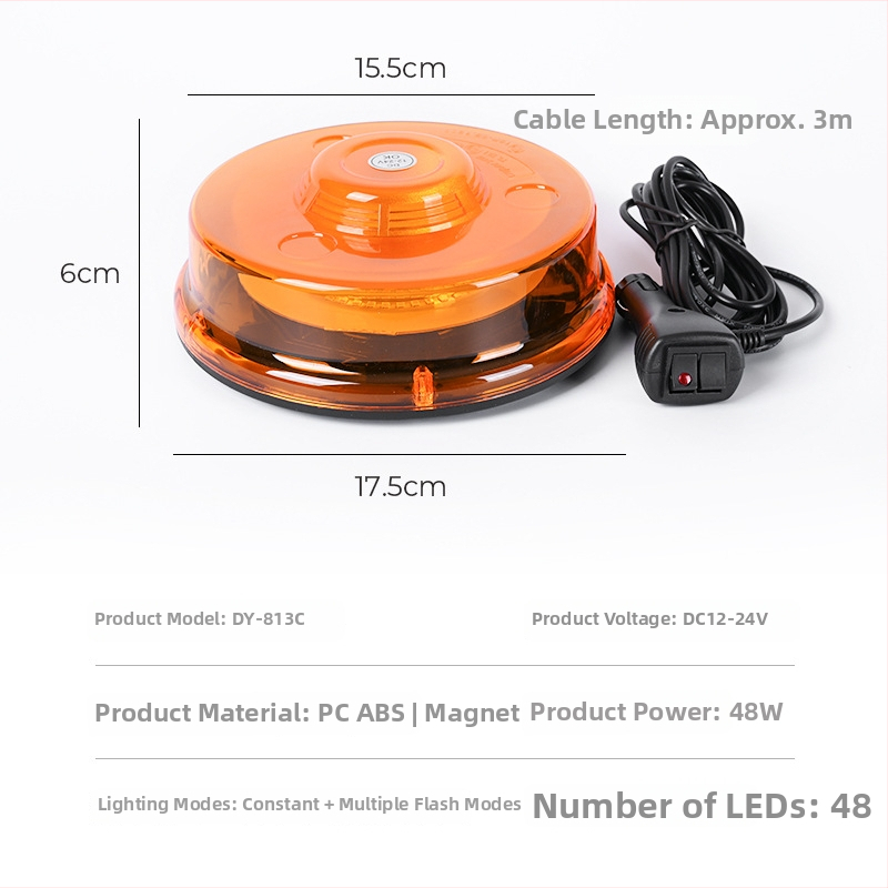 Lumină de avertizare auto cu montaj magnetic pe acoperiș – 48 LED, 12-24V, LED 3030, model 813C