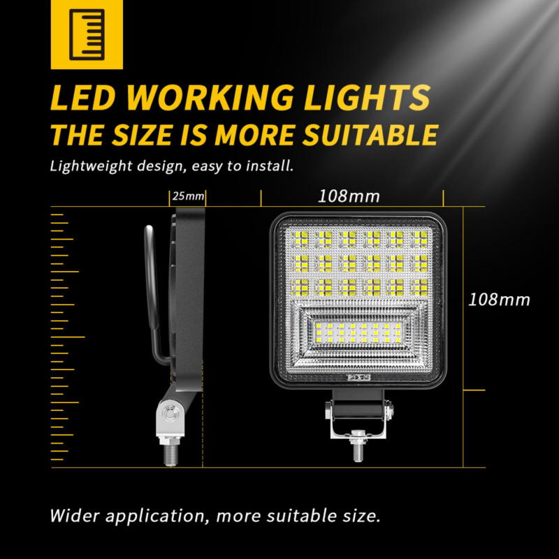 DXZ LED radna svjetiljka za automobil, aluminijski legura kućište, 126W, 9-30V, 3300 lm, 6500K, model H-F-42-25MM