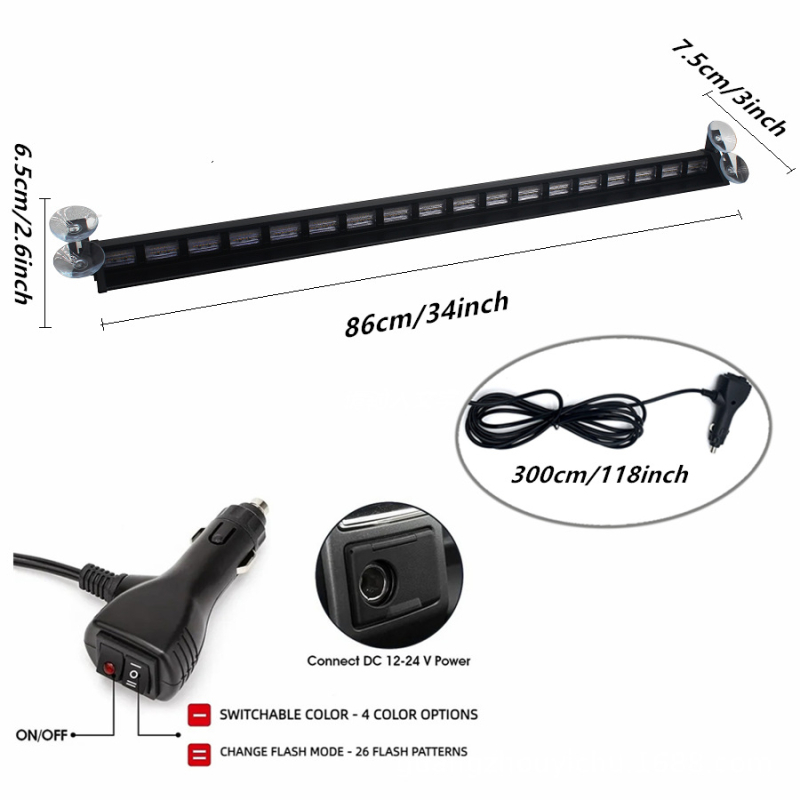 Dvobojna LED traka za upozoravanje vozila, montaža na krovu, prednja i stražnja, 12-24V, model DR, PC aluminij