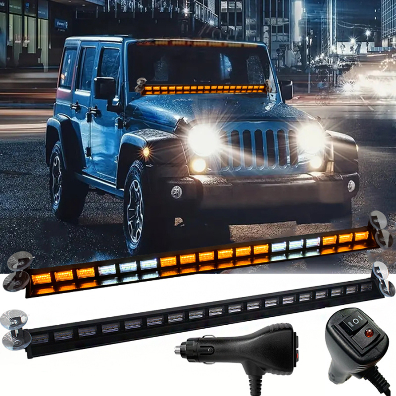 Dvobojna LED traka za upozoravanje vozila, montaža na krovu, prednja i stražnja, 12-24V, model DR, PC aluminij