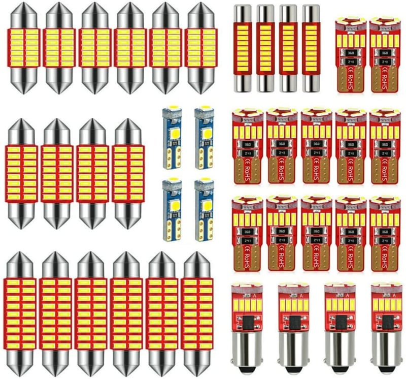 Automobilski LED interijer set 40 komada, T10: lampe za čitanje, svjetla za ploču i vrata, 12V, 3W, 300 lm, LED 4014
