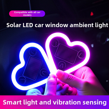 Solarnim napajanjem napajano bežično LED srcoliko svjetlo za trokutasto staklo i C-stup, neon sjaj, ambijentalno unutarnje osvjetljenje automobila