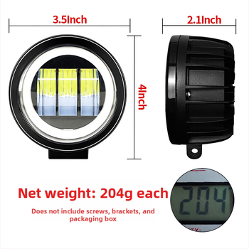LED okrugla trobojna svjetla za maglu s Angel Eyes za univerzalna terenska vozila — aluminijsko kućište, 9-36V, 2000LM, 6000K