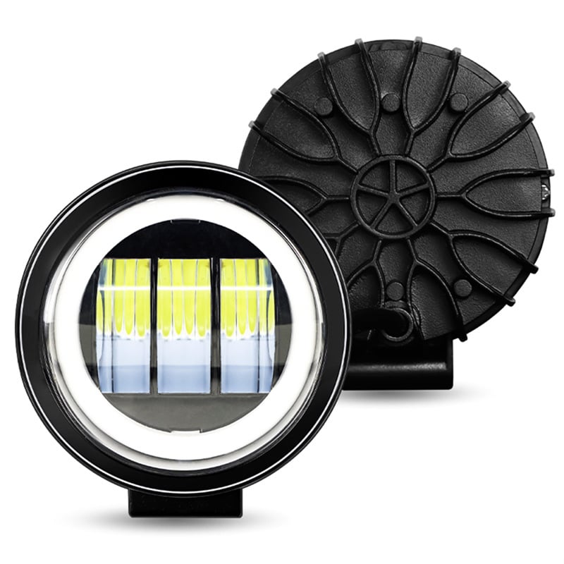 LED okrugla trobojna svjetla za maglu s Angel Eyes za univerzalna terenska vozila — aluminijsko kućište, 9-36V, 2000LM, 6000K