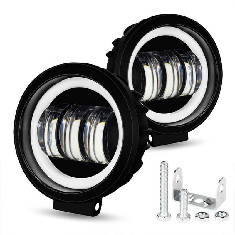 LED okrugla trobojna svjetla za maglu s Angel Eyes za univerzalna terenska vozila — aluminijsko kućište, 9-36V, 2000LM, 6000K
