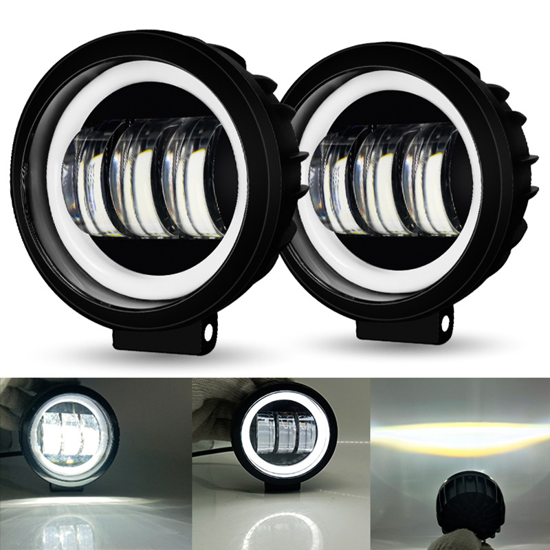 LED okrugla trobojna svjetla za maglu s Angel Eyes za univerzalna terenska vozila — aluminijsko kućište, 9-36V, 2000LM, 6000K