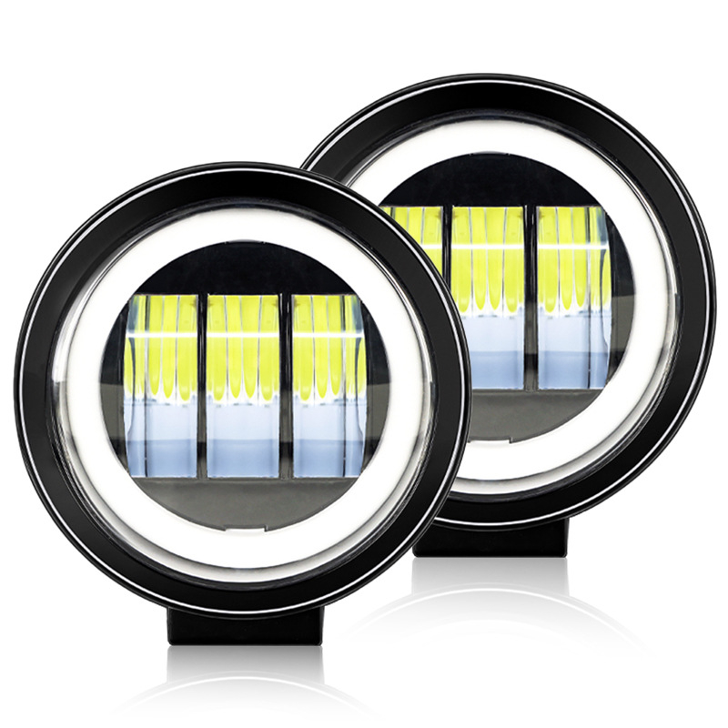 LED okrugla trobojna svjetla za maglu s Angel Eyes za univerzalna terenska vozila — aluminijsko kućište, 9-36V, 2000LM, 6000K