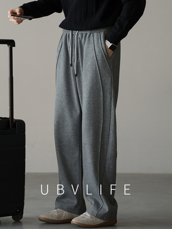 Pantaloni trening bărbați, croială dreaptă, amestec 50/50 bumbac-poliester, fleece gros, talie medie, micro-elasticitate, casual de iarnă 2025