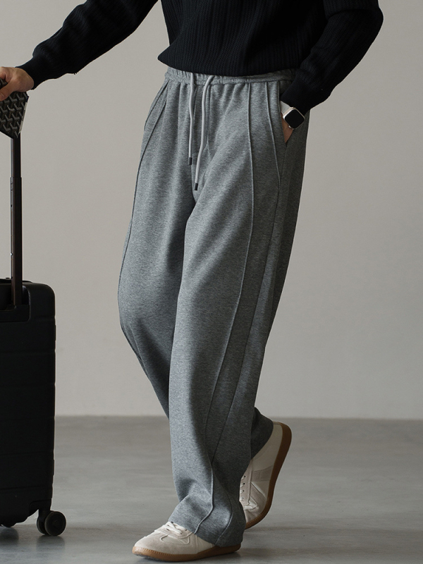 Pantaloni trening bărbați, croială dreaptă, amestec 50/50 bumbac-poliester, fleece gros, talie medie, micro-elasticitate, casual de iarnă 2025