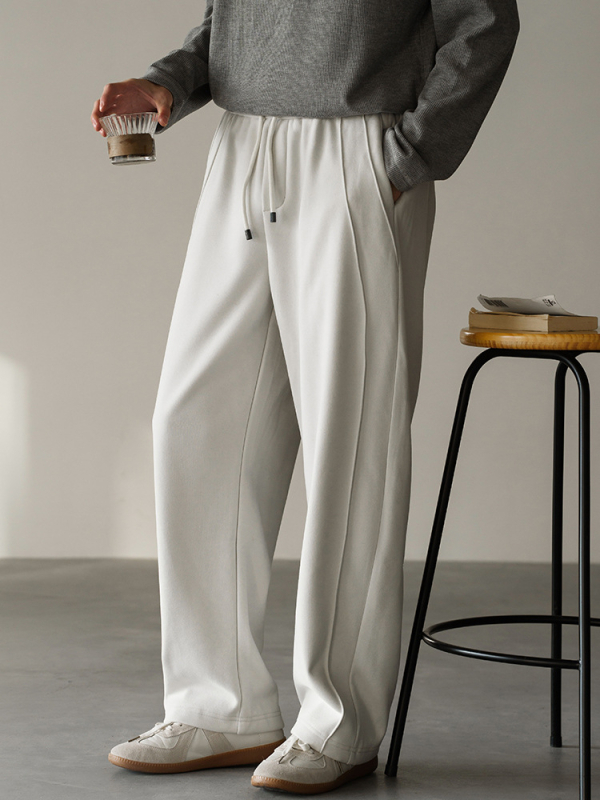 Pantaloni trening bărbați, croială dreaptă, amestec 50/50 bumbac-poliester, fleece gros, talie medie, micro-elasticitate, casual de iarnă 2025