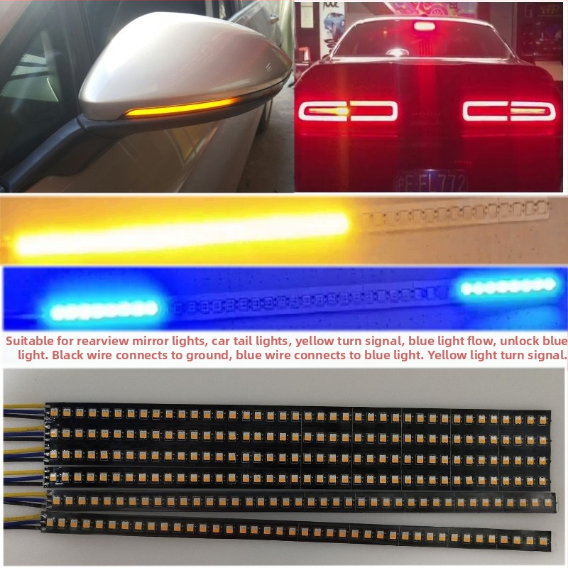LED traka za retrovizor automobila s tekućim stražnjim svjetlom i pokazivačem smjera, materijal FPCB, mogućnost prilagodbe, kompatibilno s općim modelima