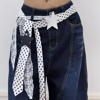 Šal-pojas s točkicama za traperice, ženski luksuzni dodatak (materijal: poliestersko vlakno; način zatvaranja: vezanje; širina: 2-4 cm; obrada: perforacija)