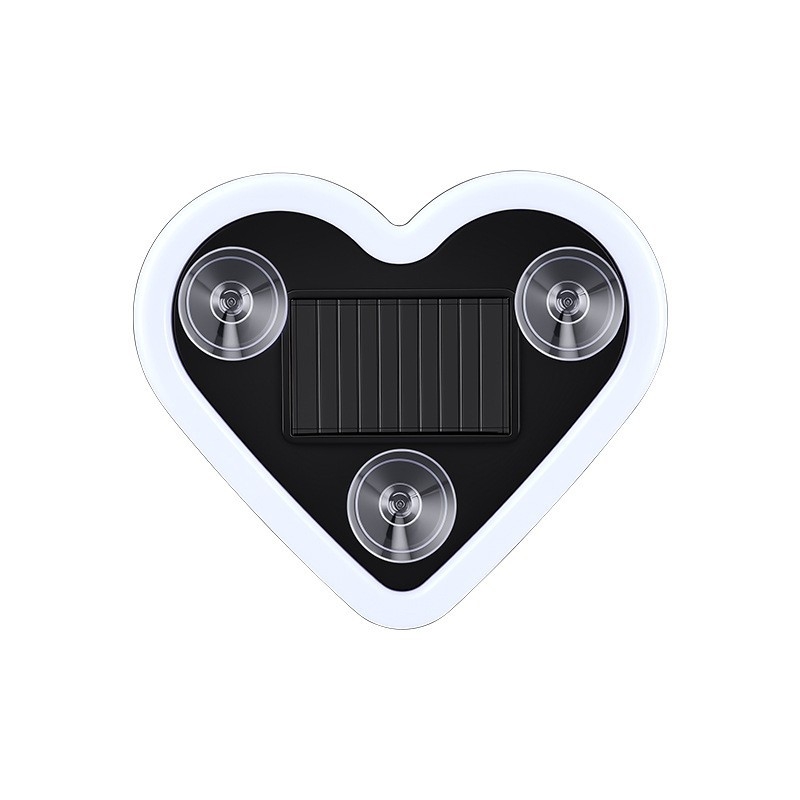 Unutarnja ambijentalna svjetlost za automobil – solarno napajanje, bežični LED, trokutasto staklo sa srcem za C-stup, neon glow (0.5W, 5V, ABS, usisna čaša za montažu, univerzalno)