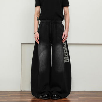 Primăvară 2025 Pantaloni trening cu print de litere uzate, croială lejeră, drepti, talie mediu-înaltă, material gros