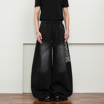 Primăvară 2025 Pantaloni trening cu print de litere uzate, croială lejeră, drepti, talie mediu-înaltă, material gros