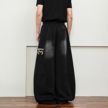 Primăvară 2025 Pantaloni trening cu print de litere uzate, croială lejeră, drepti, talie mediu-înaltă, material gros