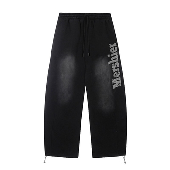 Primăvară 2025 Pantaloni trening cu print de litere uzate, croială lejeră, drepti, talie mediu-înaltă, material gros