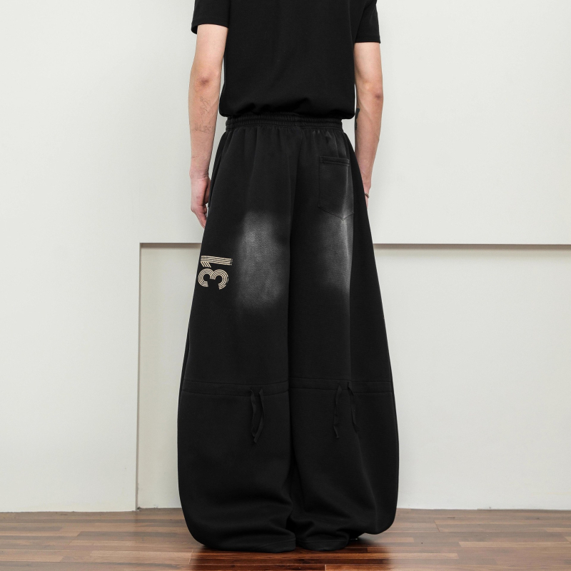 Primăvară 2025 Pantaloni trening cu print de litere uzate, croială lejeră, drepti, talie mediu-înaltă, material gros