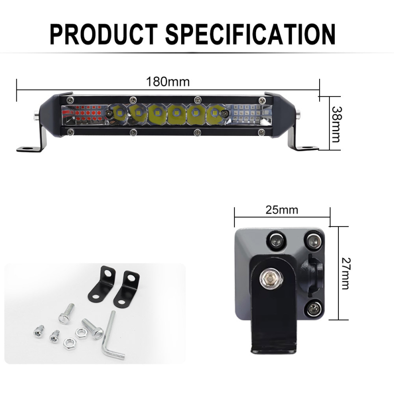 Lumină de lucru LED, design pe un singur rând, 18W, 12-24V, 1800 lm, 6000K, carcasă din aliaj de aluminiu
