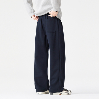 Pantaloni trening largi cu șnur în talie, croială dreaptă, amestec bumbac-poliester (68.9% bumbac, 31.1% poliester), iarna 2025, ținută sport