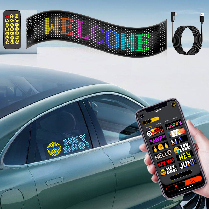 Fleksibilni LED zaslon za stražnje staklo automobila, PU+FPCB, 8W, 5V, 1.2A